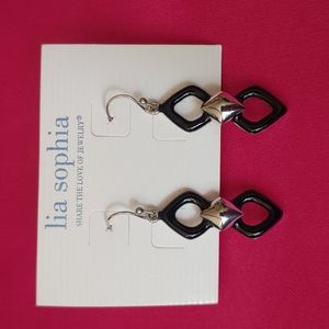 Lia Sophia Black Enamel & Silvertone Earrings